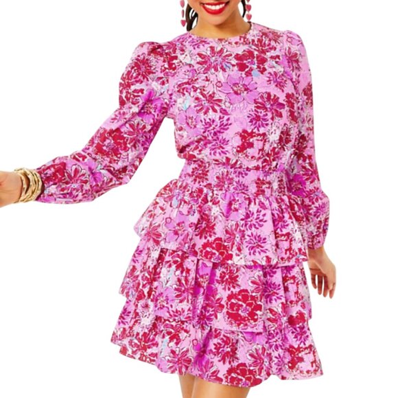 NWT LILLY PULITZER KLOEY FLORAL TIERED RUFFLE DRESS COTTON BLOOMCORE SIZE 4 - Picture 3 of 7